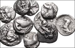 GREEK. Northern Greece. Lot of Ten (10) AR Fractions. Includes: THRACE, Dikaia. AR Trihemiobol (3) // Ainos. AR Diobol // ISLANDS off THRACE, Thasos AR Trihemiobol // Thasos. AR Diobol // MACEDON, Eio