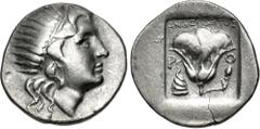 Greek ISLANDS off CARIA, Rhodos. Rhodes. Circa 188-170 BC. AR Drachm (16mm, 2.89 g, 12h). 'Plinthophoric' coinage. Antigenes, magistrate. Radiate head of Helios right / Rose with bud to right; serpent