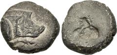 Greek LYCIA, Uncertain. Circa 520-470/60 BC. AR Stater (20mm, 8.83 g). Forepart of boar right / Crude incuse square. Müseler I, 6; Falghera –; SNG Copenhagen Supp. 367; BMC 1. Toned, light granularity