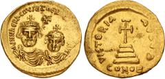 Byzantine Heraclius, with Heraclius Constantine. 610-641. AV Solidus (20mm, 4.48 g, 6h). Uncertain secondary mint, uncertain (1st or 4th) officina. Struck 613-circa 616. Crowned facing busts of Heracl