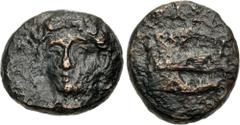 Greek CYPRUS, Kourion. Eua–. Early-mid 4th century BC. Æ (12mm, 2.13 g, 12h). Laureate head (of Apollo?) facing slightly left, drapery around neck / Kithara. Destrooper –; Zapiti & Michaelidou –; Tzia