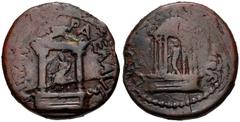 JUDAEA, Caesarea Paneas. Diva Poppaea and Diva Claudia. Died AD 65 and AD 63. Æ (19mm, 6.26 g, 12h). Struck AD 65-68. Statue of Diva Poppaea seated left within distyle temple / Statue of Diva Claudia 