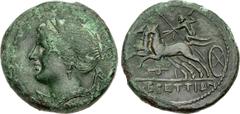 Greek BRUTTIUM, The Brettii. Circa 211-208 BC. Æ Half – Triobol (16.5mm, 3.90 g, 3h). Second Punic War issue. Winged and diademed bust of Nike left; [thunderbolt below] / Zeus, holding thunderbolt and