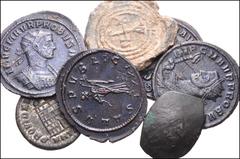 MIXED. Roman Imperial-Byzantine. Lot of Seven (7) Æ and PB. Includes: ROMAN IMPERIAL: Probus. Antoninianus (4) // Licinius II. Æ Follis // BYZANTINE: Late Æ Trachy // PB Seal. Fair to VF. LOT SOLD AS 