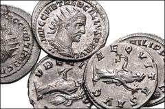 ROMAN. Imperial. Lot of five (5) Antioch mint antoniniani of Philip I and Trebonianus Gallus. Includes: Philip I. RIC IV 78 // 82 // Trebonianus Gallus. RIC IV 89 // 91 // 92. Good VF to EF, good meta