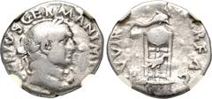 Roman Imperial Vitellius. AD 69. Fourrée Denarius (18mm, 6h). Imitating a Rome mint issue circa late April-20 December. Laureate head right / Tripod-lebes surmounted by dolphin right; below, raven per