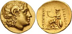 Greek THRACE, Byzantion. Circa 260-245 BC. AV Stater (19mm, 8.49 g, 11h). In the name and types of Lysimachos. Diademed head of the deified Alexander right, with horn of Ammon / ΒΑΣΙΛΕΩΣ ΛΥΣΙΜΑΧΟΥ, At