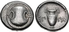 Greek BOEOTIA, Thebes. Circa 364-362 BC. AR Stater (22mm, 12.21 g). Epa(minondas), magistrate. Boeotian shield / Amphora; EΠ-ΠA across central field; all within concave circle. BCD Boiotia 540 = Hepwo