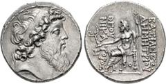 Greek SELEUKID EMPIRE. Demetrios II Nikator. Second reign, 129-125 BC. AR Tetradrachm (28mm, 16.69 g, 1h). Antioch on the Orontes mint. Struck 129-128 BC. Diademed head right / BAΣIΛEΩΣ ΔHMHTPIOY ΘEOY