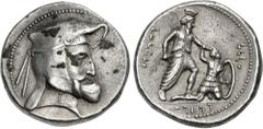 Oriental Greek KINGS of PERSIS. Vahbarz (Oborzos). 3rd century BC. AR Tetradrachm (27mm, 17.07 g, 4h). Istakhr (Persepolis) mint. Diademed head right, wearing kyrbasia / Figure in Achaemenid royal att