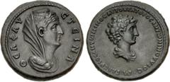 Roman Provincial CYPRUS, Koinon of Cyprus. Diva Faustina Senior, with Galerius Antoninus. Died AD 140/1 and before AD 138, respectively. Æ As or Dupondius (27mm, 10.56 g, 12h). Dies likely produced in