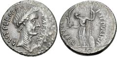 Roman Republican The Caesarians. Julius Caesar. February-March 44 BC. AR Denarius (18mm, 3.63 g, 6h). Lifetime issue. Rome mint; P. Sepullius Macer, moneyer. Wreathed head right; CAESAR downwards to r