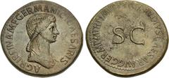 Roman Imperial Agrippina Senior. Died AD 33. Æ Sestertius (36.5mm, 29.57 g, 6h). Rome mint. Struck under Claudius, AD 42-43. AGRIPPINA • M • F • GERMANICI • CAESARIS •, draped bust right / TI • CLAVDI