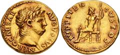 Roman Imperial Nero. AD 54-68. AV Aureus (18mm, 7.33 g, 6h). Rome mint. Struck circa AD 64-65. NERO CAESAR AVGVSTVS, laureate head right / IVPPITER CVSTOS, Jupiter, bare to waist, with cloak around lo