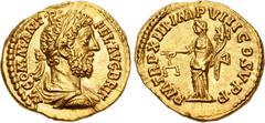 Roman Imperial Commodus. AD 177-192. AV Aureus (21mm, 7.24 g, 6h). Rome mint. Struck AD 188. M COMM • ANT • P • FEL • AVG BRIT, laureate, draped, and cuirassed bust right / P M TR P XIII • IMP VIII CO