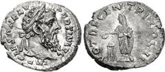 Roman Imperial Pertinax. AD 193. AR Denarius (18mm, 2.51 g, 6h). Rome mint. 2nd emission. IMP CAES P HELV PERTIN AVG, laureate head right / VOT DECEN TR P COS II, Pertinax, veiled and draped, standing