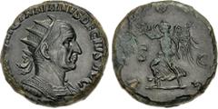 Roman Imperial Trajan Decius. AD 249-251. Æ Double Sestertius (31.5mm, 25.30 g, 11h). Rome mint, 5th officina. 2nd-3rd emissions, late AD 249-mid 250. [IMP] C M Q TRAIANVS DECIVS AVG, radiate and cuir