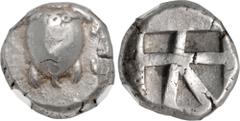Greek ISLANDS off ATTICA, Aegina. Circa 480-457 BC. AR Stater (19mm, 12.31 g, 3h). Sea turtle, head in profile, with 'T-back' design on shell; c/m: sphinx(?) seated facing within incuse square / Large