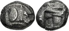 Greek DYNASTS of LYCIA. Uncertain dynast. Circa 500-470/60 BC. AR Stater (18.5mm, 8.69 g). Protodynastic Group A. Forepart of boar right, [with radiate symbol on shoulder?] / Incuse square. Müseler II