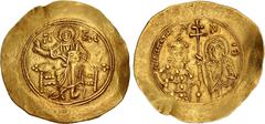 Byzantine John II Comnenus. 1118-1143. AV Hyperpyron (33mm, 4.39 g, 6h). Constantinople mint. Struck 1118-1122. Christ Pantokrator enthroned facing / Half-length facing figures of John, wearing loros 