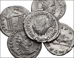 ROMAN. Imperial. Lot of five (5) Antioch mint AR Antoniniani from Philip I to Trebonianus Gallus. Includes: Philip I. RIC IV 69 // 76 // Trebonianus Gallus. RIC !V 89 // 91 // 92. Good VF to EF, good 