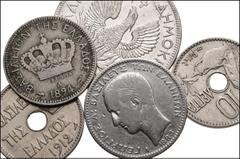 WORLD. Greece. Lot of five (5) AR and NI issues. Includes: Georgios I. AR Drachma. Paris mint. Dated 1883 A // NI 20 Lepta. Paris mint. Dated 1894 A // NI 10 Lepta. Paris mint. Date 1912 (5) // Hellen