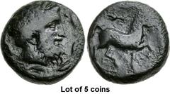 Lot of 5 coins. (106.1) THESSALY, Kierion. Early to mid 4th century BC. Æ Dichalkon (17mm, 5.88 g, 11h). Head of Poseidon or Zeus r., laureate and bearded, surrounded by a laurel wreath / horse trotti