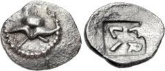 THESSALY, Larissa. 479/475 - circa 460 BC. AR Hemiobol (8mm, 0.28 g, 6h). Jason’s hat (petasos); border of dots / Λ-Α-R-Ι clockwise, in the four corners of an incuse square. Unpublished in the referen