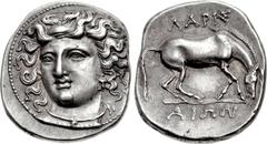 THESSALY, Larissa. Mid to late 4th century BC. AR Drachm (19mm, 6.02 g, 12h). Head of the nymph Larissa three-quarter facing l., wearing ampyx, pendant earring and plain necklace with drop in the midd