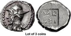 Lot of 3 coins. (346.1) THESSALY, Larissa. 479/475 - circa 460 BC. AR Hemidrachm (14.5mm, 2.85 g, 10h). Head of Jason to l., sporting a light beard and wearing petasos with strings fastening behind hi