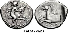 Lot of 2 coins. (374.1) THESSALY, Larissa. Early to mid 4th century BC. AR Hemidrachm (18mm, 2.89 g, 12h). Thessalos to r., naked but for chlamys over his shoulders, petasos on the back of his head, p
