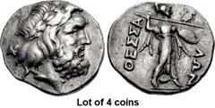 Lot of 4 coins. (895.1) THESSALY, Thessalian League. Second half 2nd century BC. AR Hemidrachm (14mm, 2.19 g, 5h). Head of Zeus right, wearing laurel wreath; monogram to left / ΘEΣΣA/ΛΩN, Athena Itoni