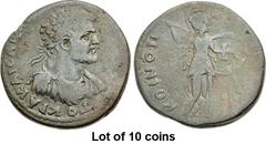 Lot of 10 coins. (979.1) THESSALY, Koinon of Thessaly. Caracalla. AD 198-217. Æ Tetrassarion (25mm, 10.13 g, 7h). Struck circa AD 198-211. [AY]TOKPA KAICAP[...], laureate, draped, and cuirassed bust r
