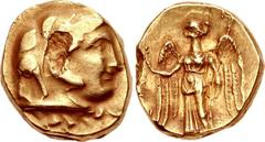 SELEUKID KINGS of SYRIA. Seleukos I Nikator. 312-281 BC. AV Daric (14mm, 8.08 g, 1h). Uncertain mint in Babylonia. Struck circa 300-298 BC. Head of the deified Alexander right, wearing elephant skin /