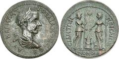 PAMPHYLIA, Side. Gordian III. AD 238-244. Æ Medallion (36mm, 32.29 g, 12h). Homonoia with Perge in Pamphylia . AVT KAI M ANT ΓOPΔIANOC CЄB, laureate, draped, and cuirassed bust right / CIΔHTΩN ΠЄPΓAIΩ