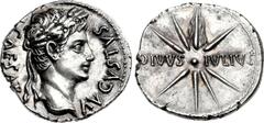 Augustus, with Divus Julius Caesar. 27 BC-AD 14. AR Denarius (19mm, 3.86 g, 6h). Tarraco(?) mint. Struck circa 18 BC. CAESAR AVGVSTVS, laureate head right / DIVVS • IVLIVS, comet with eight rays and t