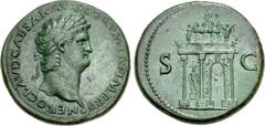 Nero. AD 54-68. Æ Sestertius (33mm, 24.65 g, 6h). Lugdunum (Lyon) mint. Struck circa AD 65. NERO • CLAVD • CAESAR • AVG • GER • P M • TR • P • IMP • P • P, laureate head right, globe at point of neck 