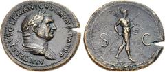 Vitellius. AD 69. Æ Sestertius (36mm, 25.96 g, 6h). Rome mint. A VITELLIVS GERMANICVS IMP AVG P M TR P, laureate and draped bust right / Mars, helmeted and nude but for flowing cloak, advancing right,