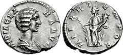 Didia Clara. Augusta, AD 193. AR Denarius (18mm, 3.01 g, 12h). Rome mint. Struck under Didius Julianus, 28 March to early June, AD 193. DIDIA CLA RA AVG, draped bust right, wearing hair in four ridges