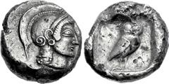 ATTICA, Athens. Circa 510-500/490 BC. AR Tetradrachm (22mm, 17.29 g, 5h). Head of Athena right, wearing crested Attic helmet, decorated with small spiral behind the ear, and earring / Owl standing rig