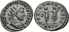 Julian of Pannonia. Usurper, AD 284-285. Antoninianus (21mm, 4.24 g, 1h). Siscia mint, 3rd officina. Struck December AD 284. IMP C M AVR IVLIANVS P F AVG, radiate, draped, and cuirassed bust right / P