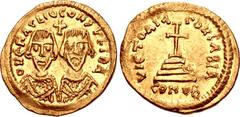 Revolt of the Heraclii. 608-610. AV Solidus (20mm, 4.47 g, 7h). Uncertain military mint in the East. Dated fixed IY 11 (summer 608). DN ЄRACLIO CONSVLI BA, facing busts of Heraclius and the Exarch Her