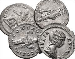 ROMAN. Imperial. Lot of four (4) AR Denarii from Trajan to Orbiana. Includes: Trajan // Antoninus Pius // Julia Domna // Orbiana. VF to Good VF, varying degrees of porosity. LOT SOLD AS IS, NO RETURNS