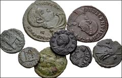 ROMAN. Imperial. Lot of eight (8) Late Roman bronzes. Includes: Constantine I // City Commemorative // Magnentius // Decentius // Magnus Maximus // Valentinian III // Marcian. Lot also includes an Ost