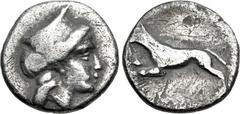 Greek ARGOLIS, Argos(?). Circa 370-350 BC. AR Hemidrachm (14.5mm, 2.54 g, 5h). Head of Hera right, wearing ornamented stephane / Wolf left. CNG 81, lot 2424; Naville Numismatics 1, lot 52 = NAC 64, lo