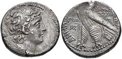 SELEUKID KINGS of SYRIA. Demetrios II Nikator. First reign, 146-138 BC. AR Tetradrachm (24mm, 13.50 g, 1h). Sidon mint. Dated SE 173 (140/39 BC). Diademed head right / Eagle standing left, palm branch
