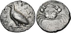 Greek SICILY, Akragas. Circa 510-495 BC. AR Didrachm (24mm, 8.36 g, 8h). Sea eagle standing left / Crab. Westermark, Coinage, Period I, Group I, 11 (O6/R6); HGC 2, 87. Toned, traces of find patina, so