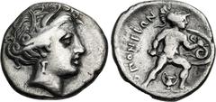 Greek LOKRIS, Lokri Opuntii. Circa 340-330 BC. AR Hemidrachm – Triobol (16mm, 2.51 g, 10h). Wreathed head of Demeter right / Ajax, nude but for Corinthian helmet, advancing right on ground, holding sh