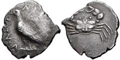 SICILY, Akragas. Circa 510-500 BC. AR Didrachm (22mm, 8.71 g, 12h). Eagle standing left / Crab. Jenkins, Gela , group Ia; SNG ANS 906 (same dies). VF, toned, irregular flan. Ex Coin Galleries (24 May 