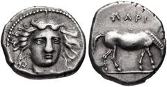 THESSALY, Larissa. Circa 405/0-370 BC. AR Drachm (19mm, 6.03 g, 9h). Head of the nymph Larissa facing slightly right / Horse grazing right. BCD Thessaly II 192 (same obv. die); L-S Group 3 (O20/R1 - t